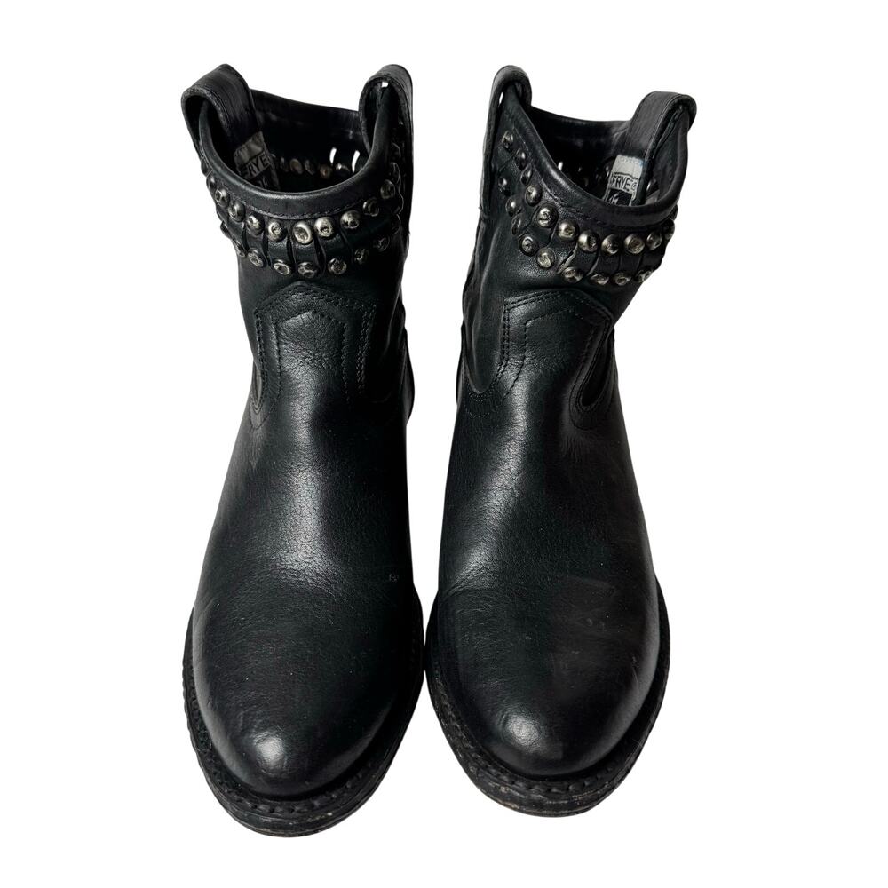 Frye Studded Harness Ankle Boots Black Leather Western Moto Women’s Size 5.5 B
